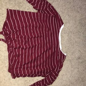 Striped white and maroon cropped long sleeve
